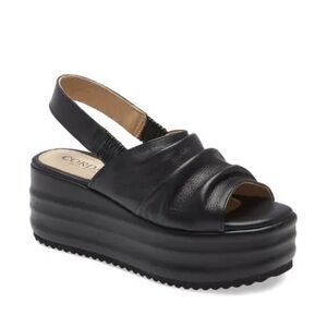 CORDANI Yorkie Platform Wedge Slingback Sandal - Black Leather Size 8